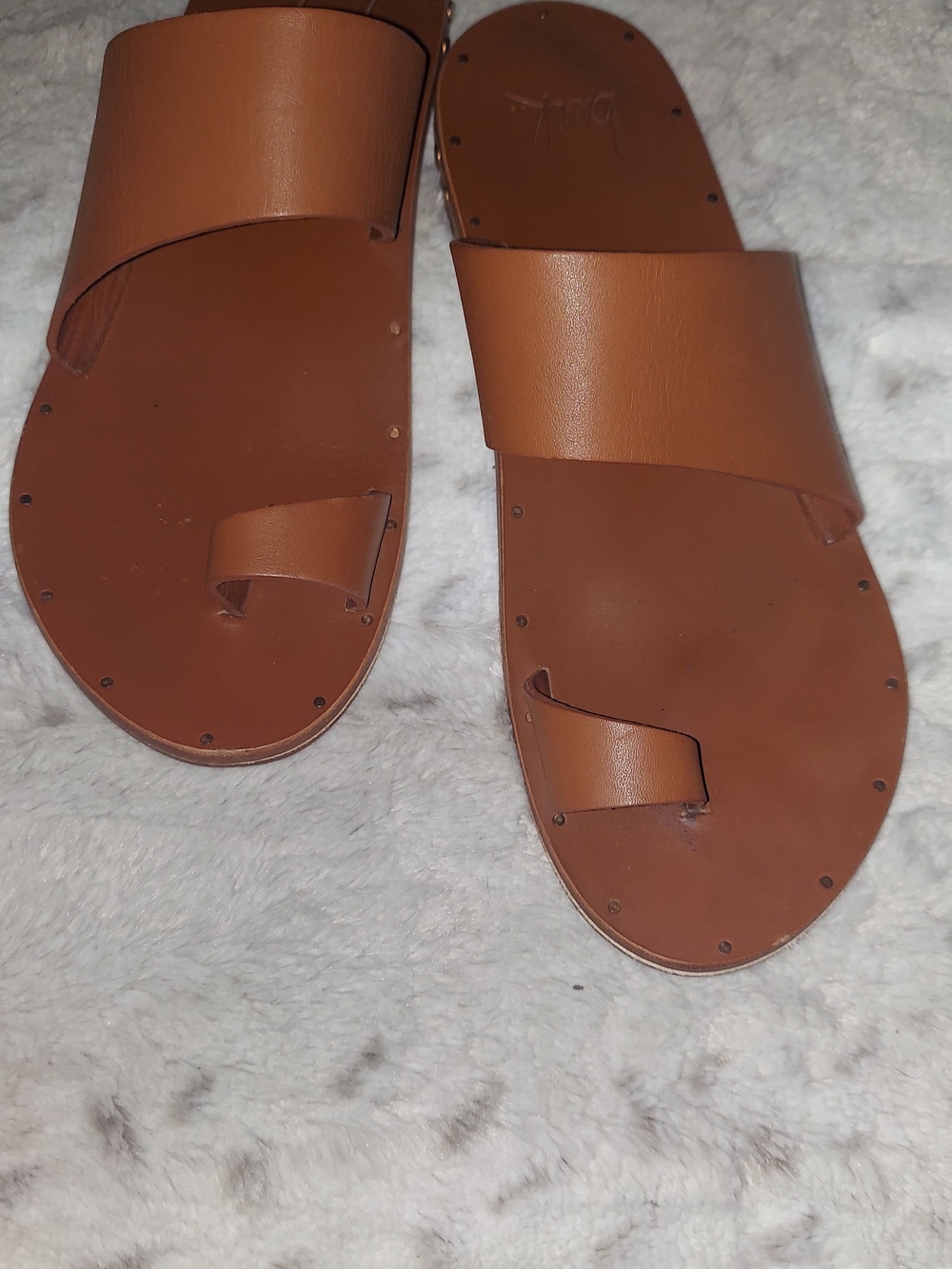 Beek Brown Leather Slide Sandals - Picture 1 of 6